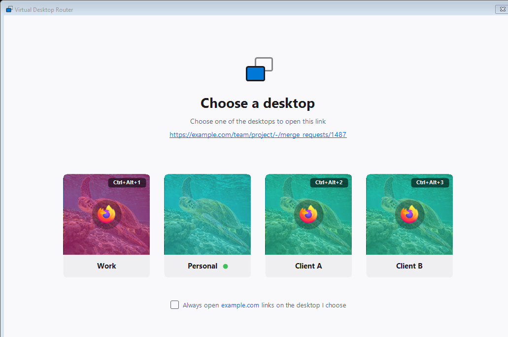 The same "Choose a desktop" picker in Windows light theme.